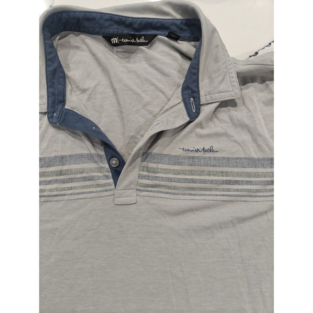 MENS TRAVIS MATHEW XL SHORT SLEEVE GRAY STRIPED POLO GOLF SHIRT SIZE XL PIMA
